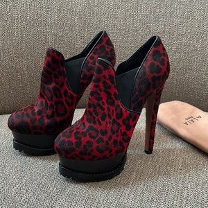 Alaia Pony Hair Animal Print Platform Booties IT36